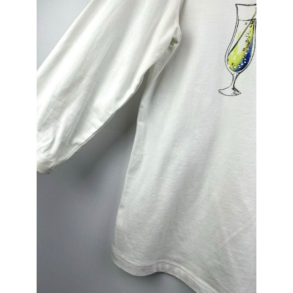 Chicos Weekends Womens White Beach Graphic 3/4 Sleeve Top Size 1 Medium - Picture 4 of 6